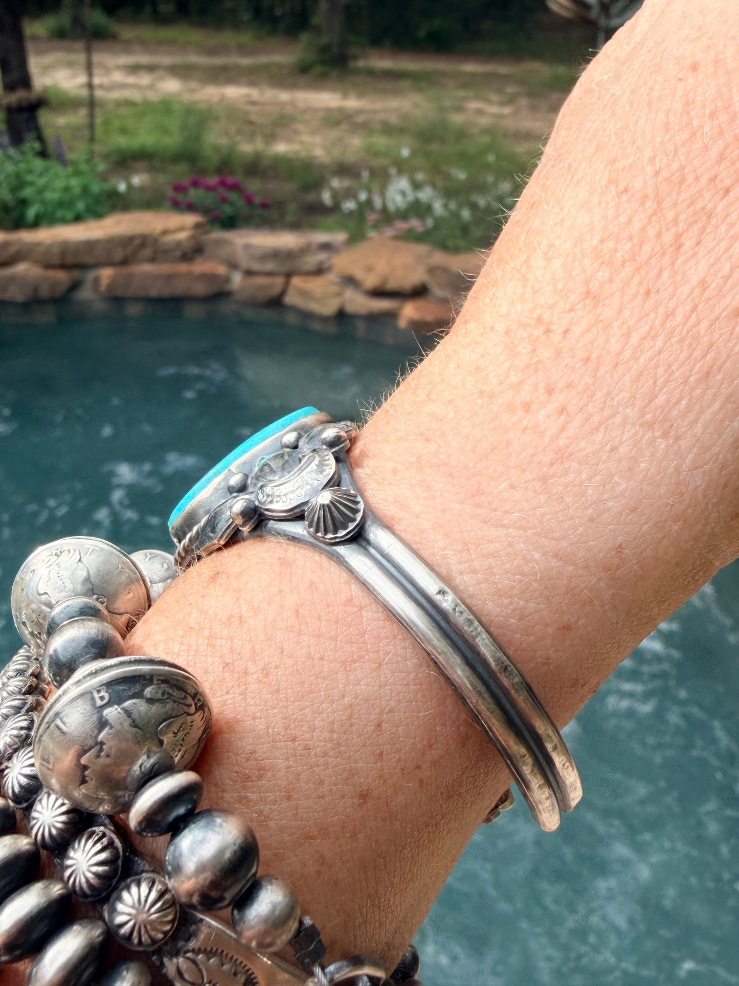 Gorgeous Authentic Navajo Large Turquoise Stone Cuff
