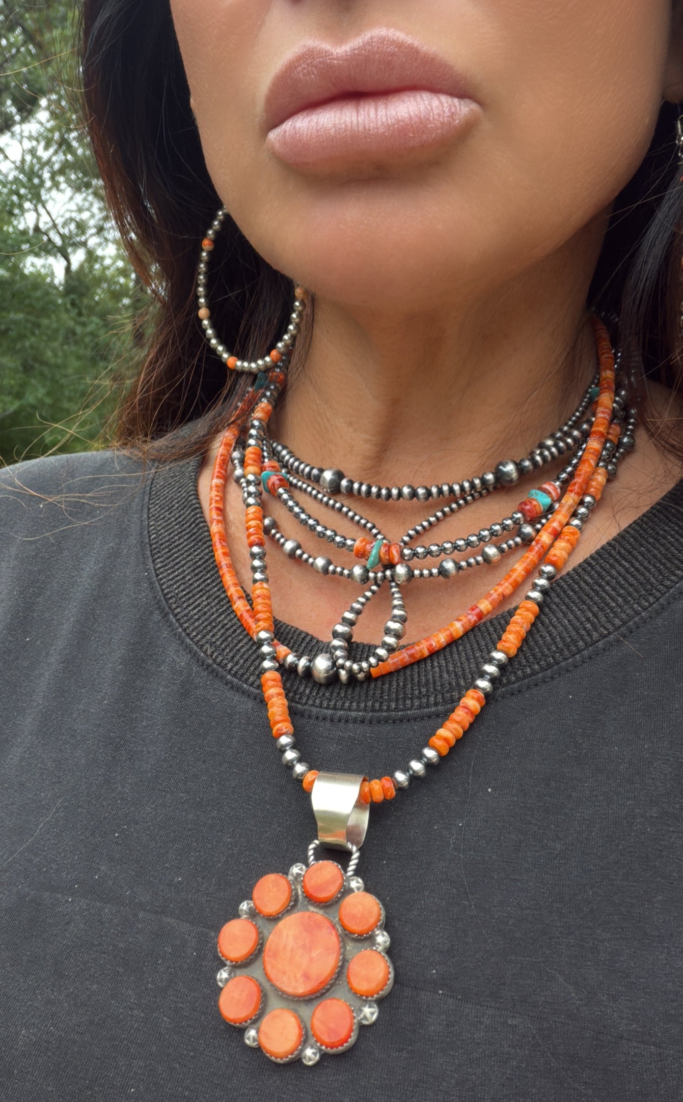 Native Made Orange Spiny Rondelle Necklace