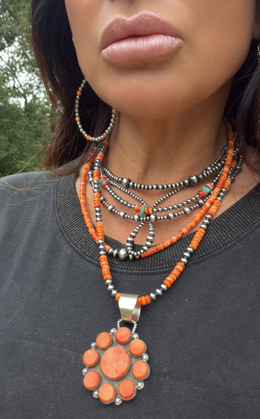 Native Made Orange Spiny Rondelle Necklace