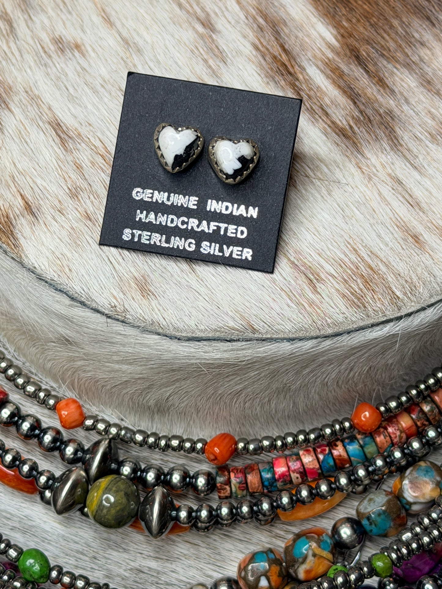 HANDMADE STERLING SILVER MULTI STONE HEART SHAPE STUDS