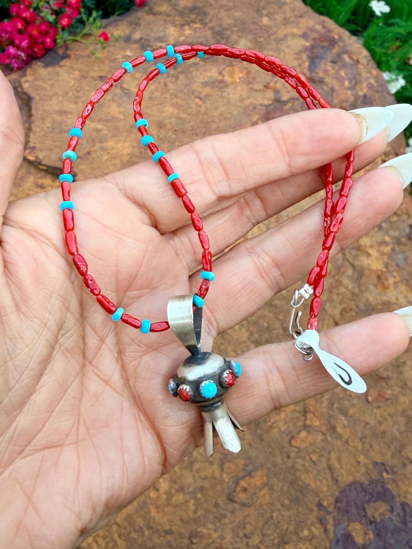 Squash Blossom Pendant on Beaded Necklace by Monica Smith