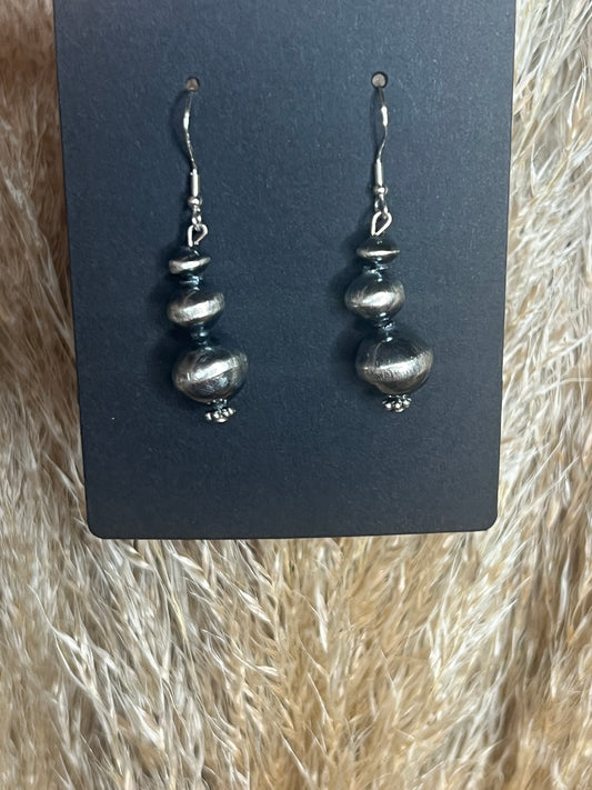 Native American Sterling Silver Navajo Pearl Dangle Earrings by Treva Jim