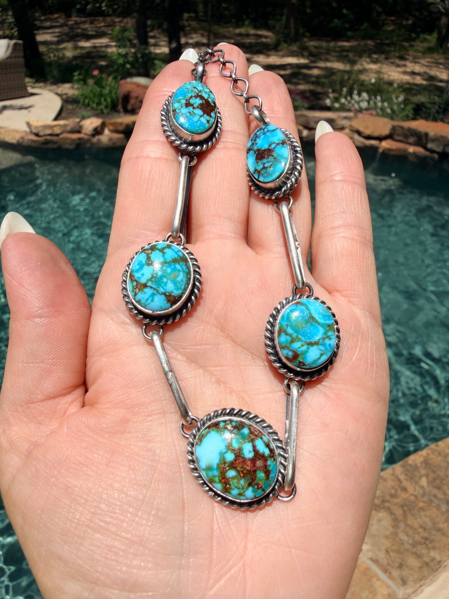 5 Stone Turquoise Choker By Native American Master Silversmith Mary Ann Spencer