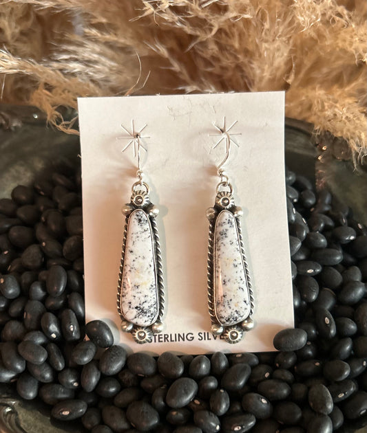 White Buffalo Earrings with Rope Design and Silver Beading