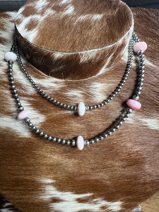 15 Inch Pink Conch Saucer Necklace and Sterling Silver Pearls