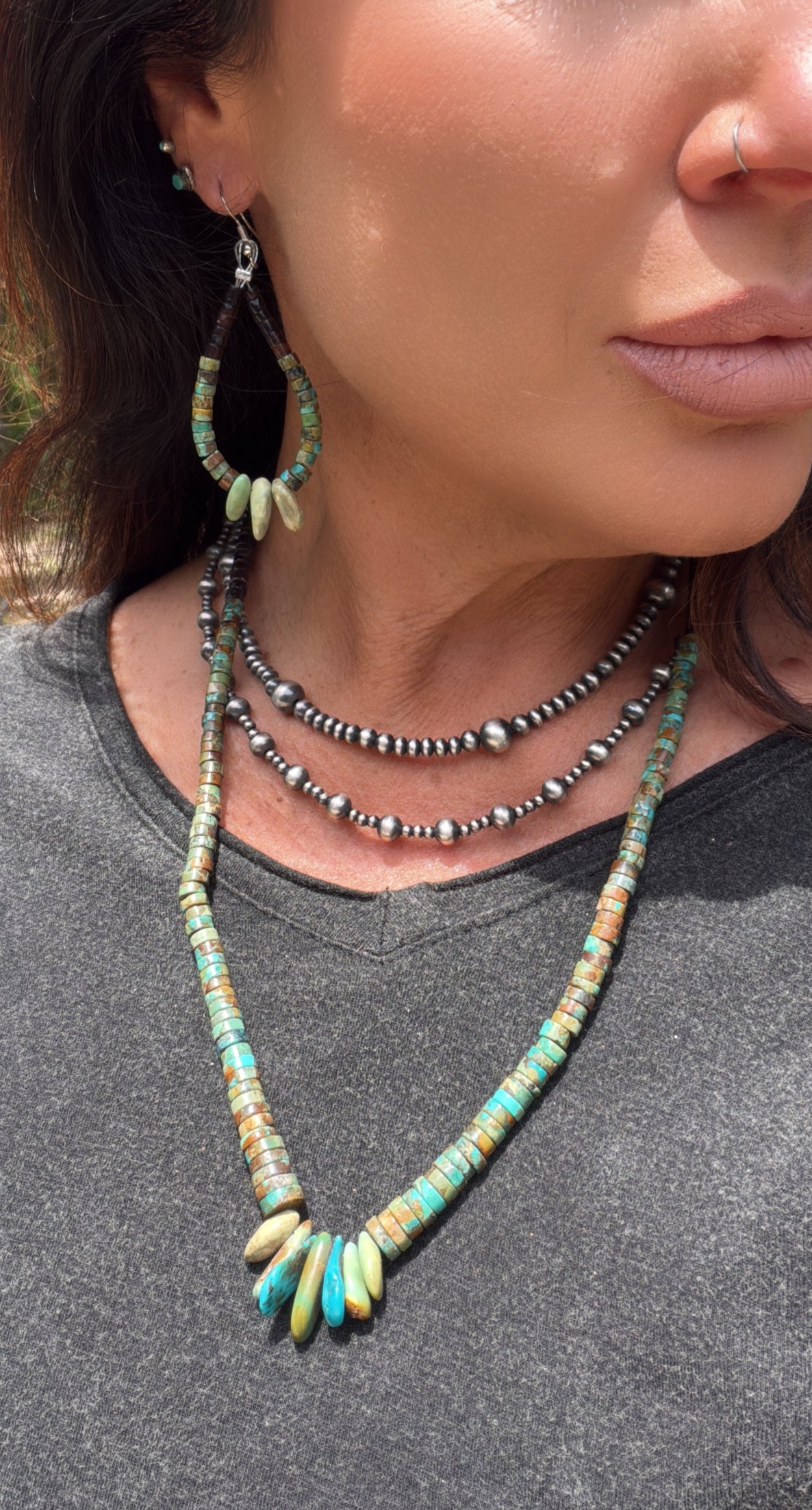 Authentic Native Made Turquoise Heishi Necklace and Earring Set
