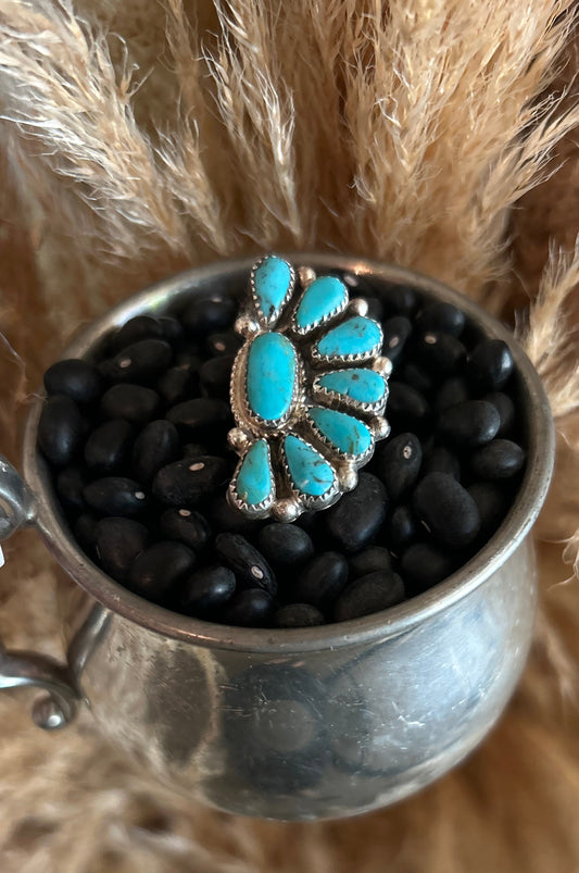 Authentic Half Cluster Geniune Turquoise Adjustable Native made by Alicia Wilson