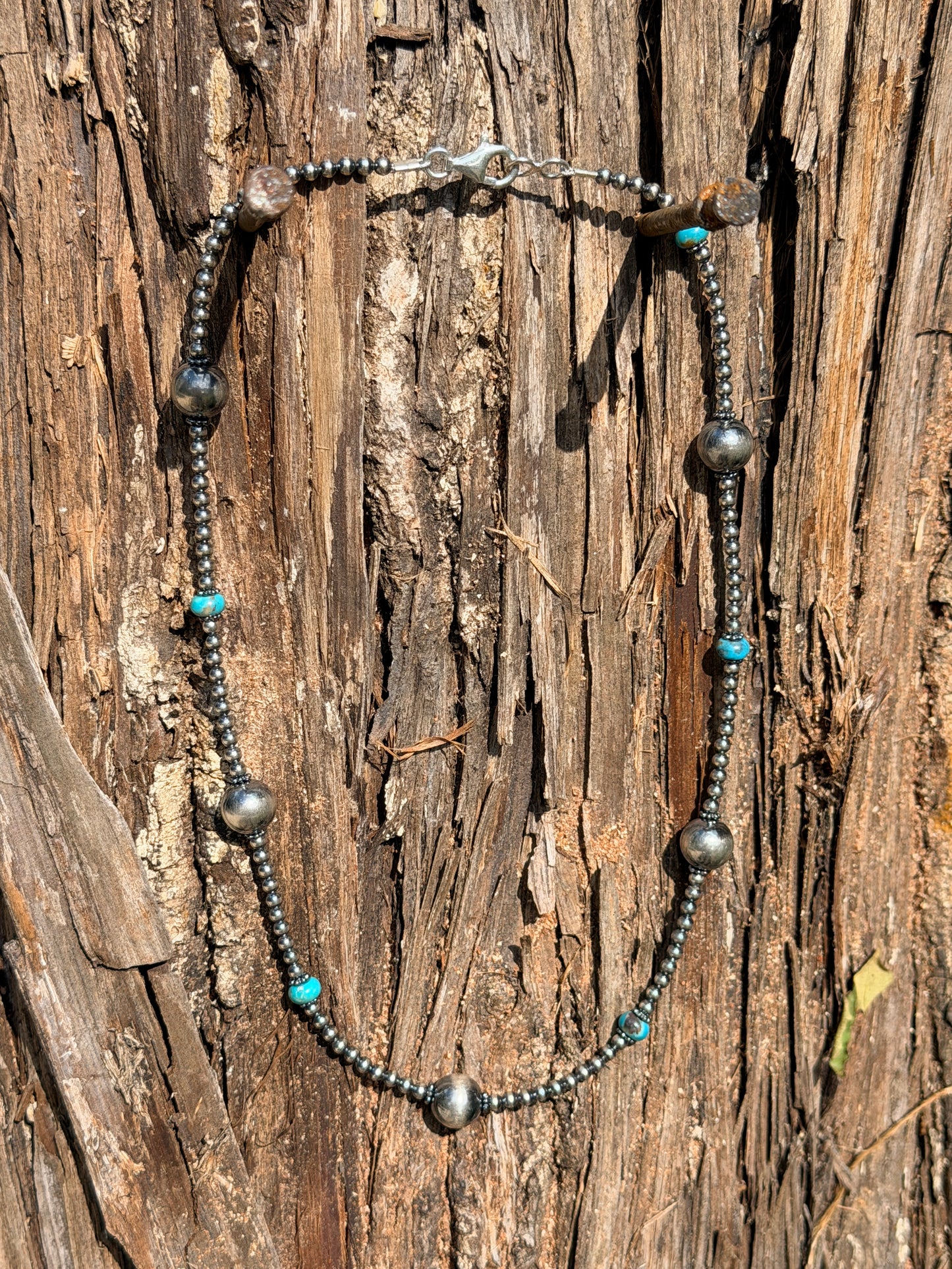 3/6/10mm 20” Round Sterling Silver and Turquoise Necklace