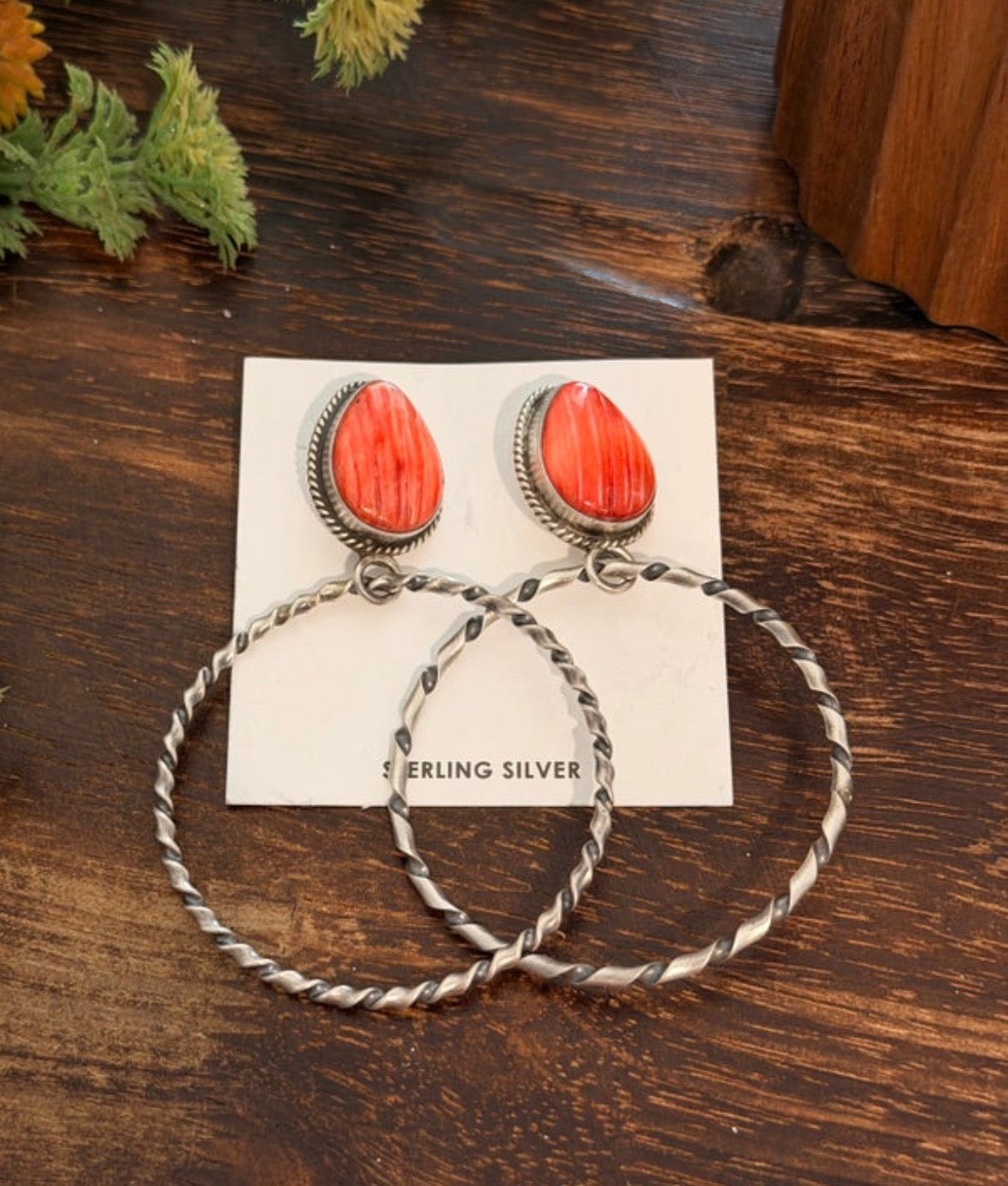 Authentic Elouise Kee Red Spiny Oyster & Sterling Silver Post Dangle Earrings