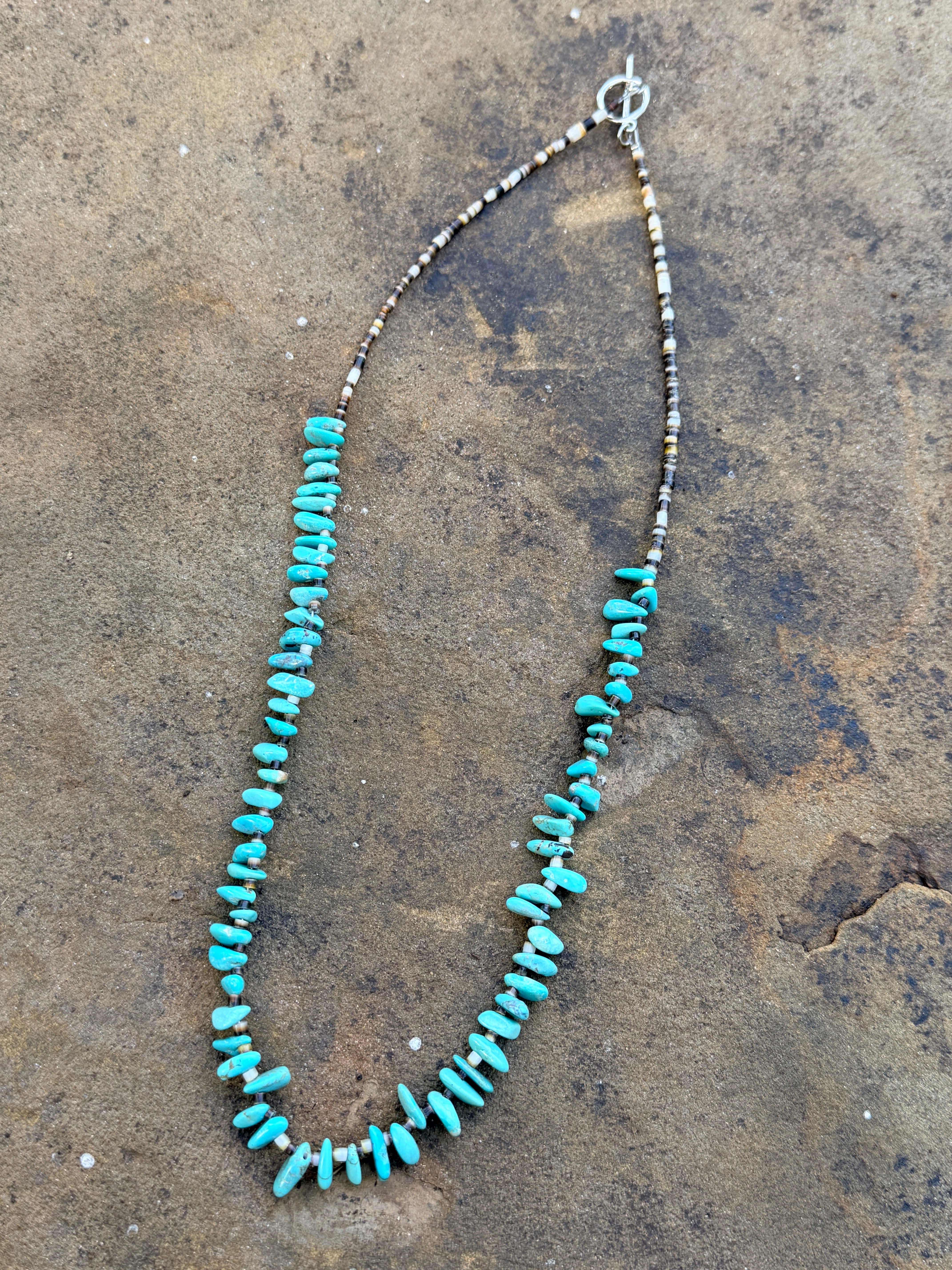 22 inch Long Real Turquoise and Shell Teardrop Shape Blue Side – The ...