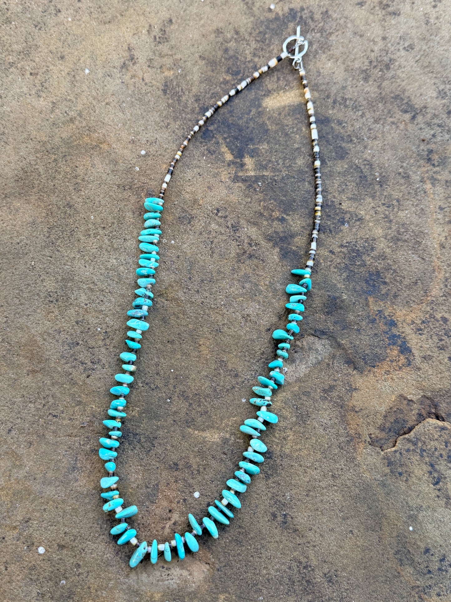 22 inch Long Real Turquoise and Shell Teardrop Shape Blue Side