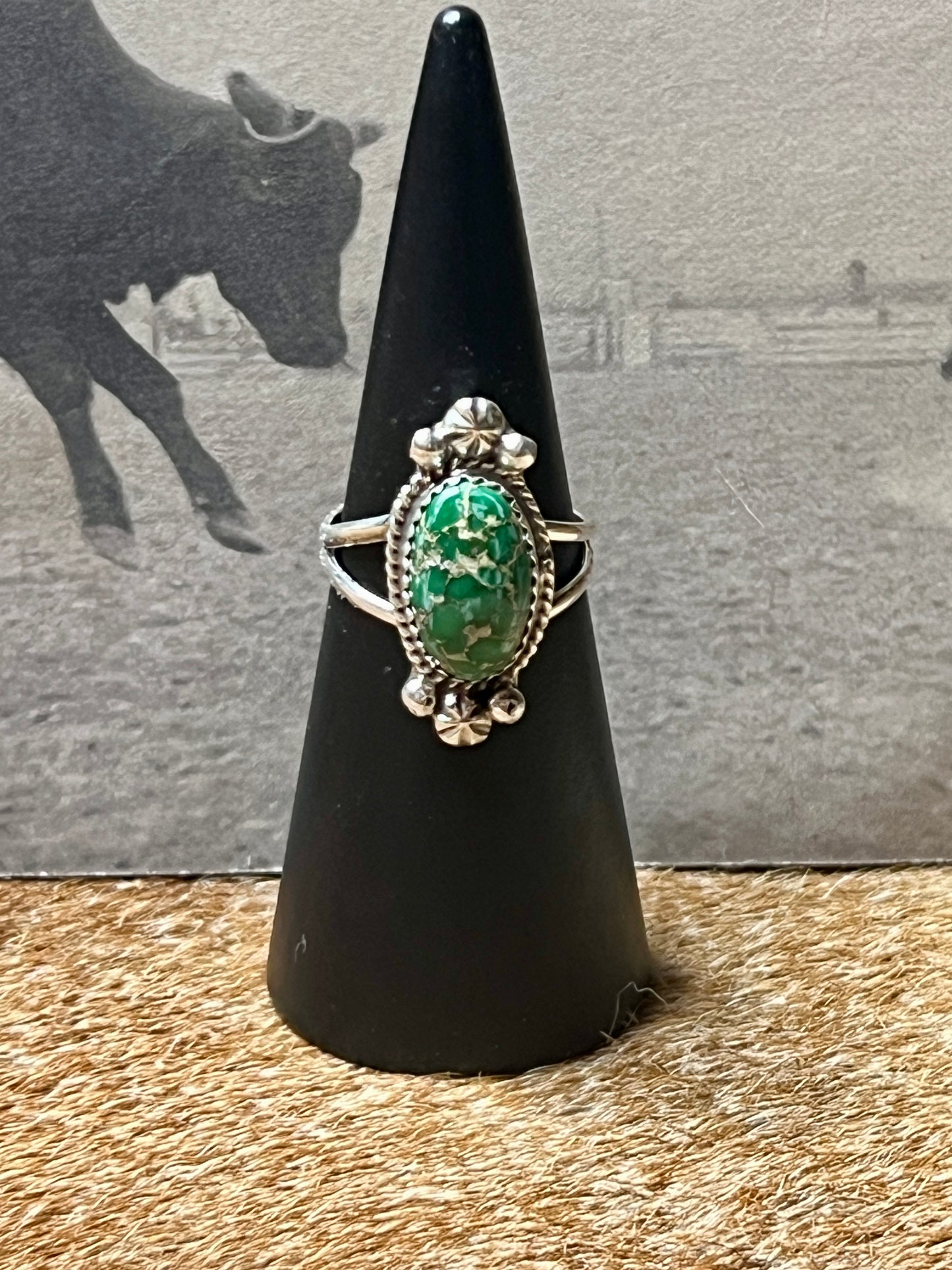 Navajo Sonoran Gold Ring with Starburst size 8.5