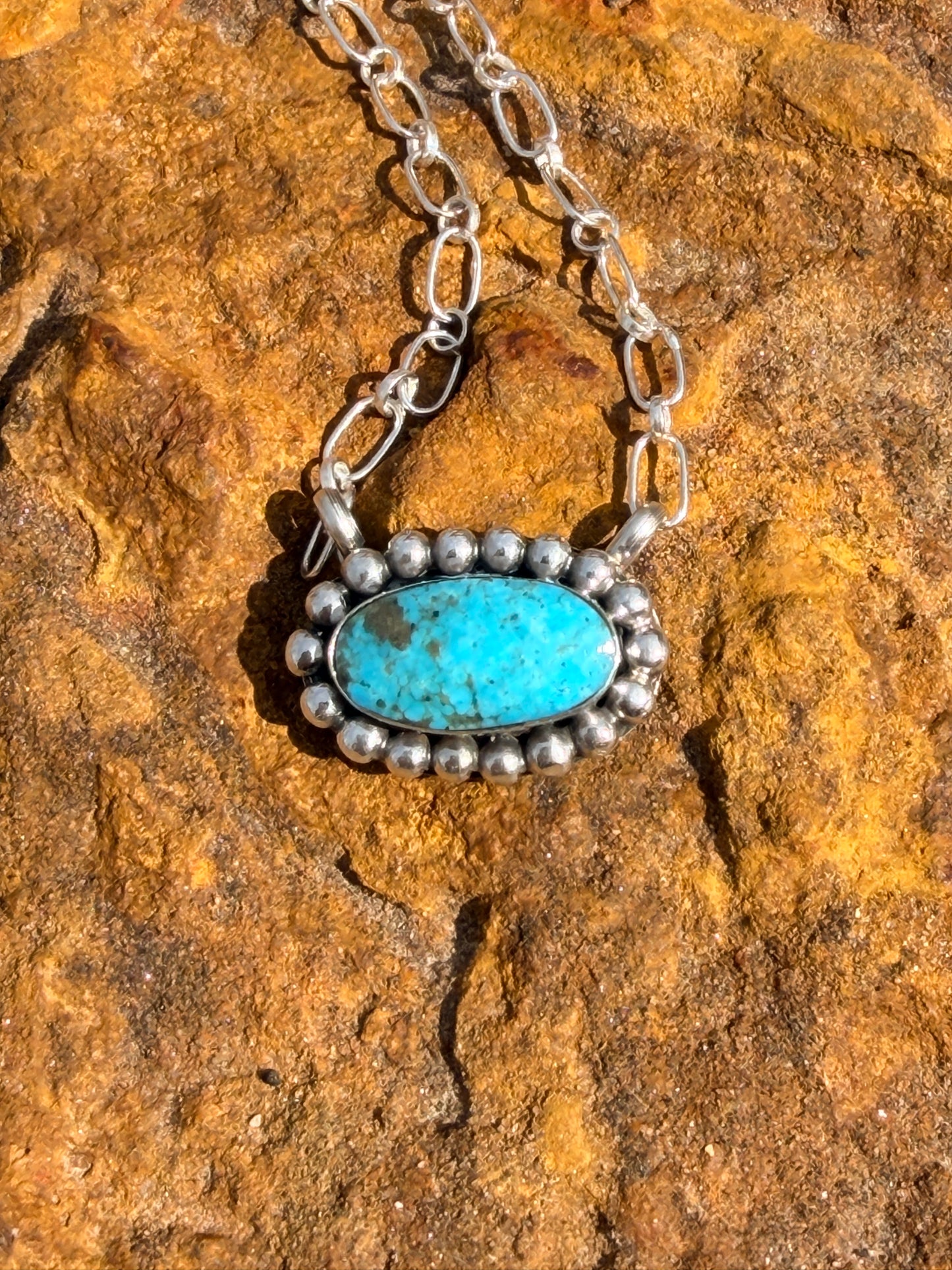 Authentic Native America Sterling Silver Turquoise Necklace By Sadie Jim