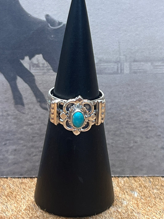 Running Bear Navajo Turquoise and Sterling Silver Ring size 8