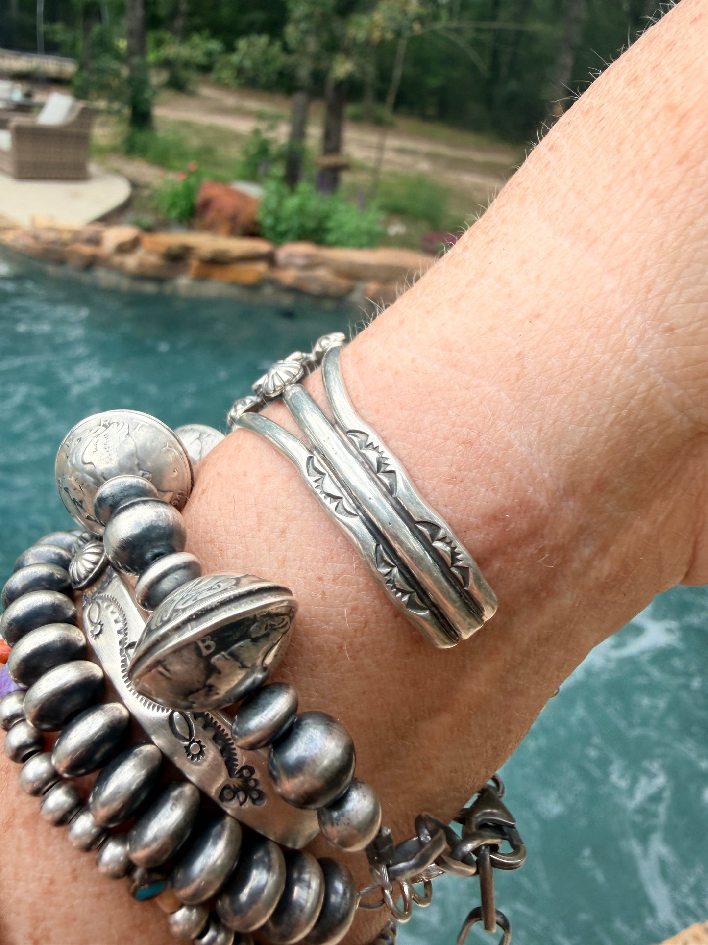 Native Made Large Detailed Turquoise Cuff