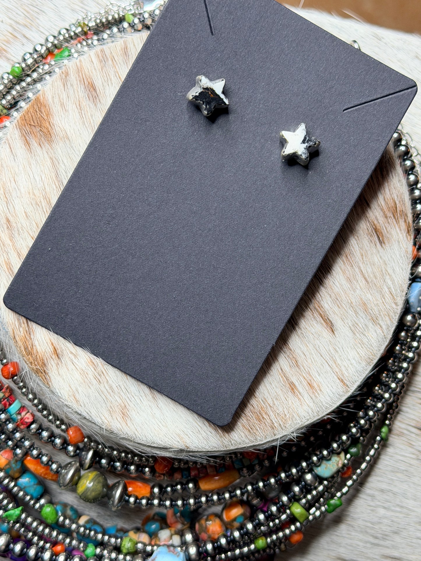 HANDMADE STERLING SILVER MULTI STONE POST STAR STUDS