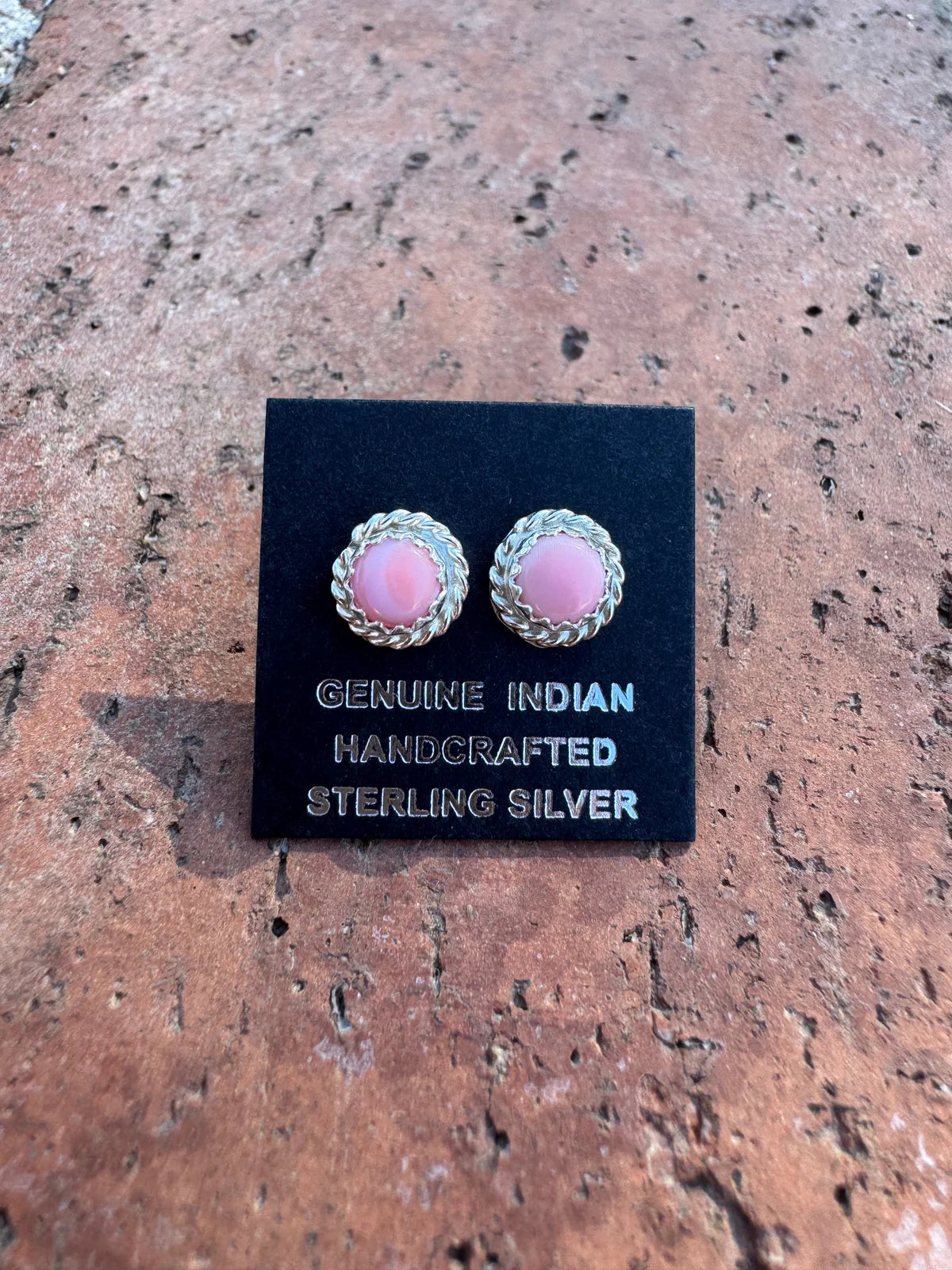 HANDCRAFTED QUEEN PINK CONCH SHELL & STERLING SILVER STUD EARRINGS