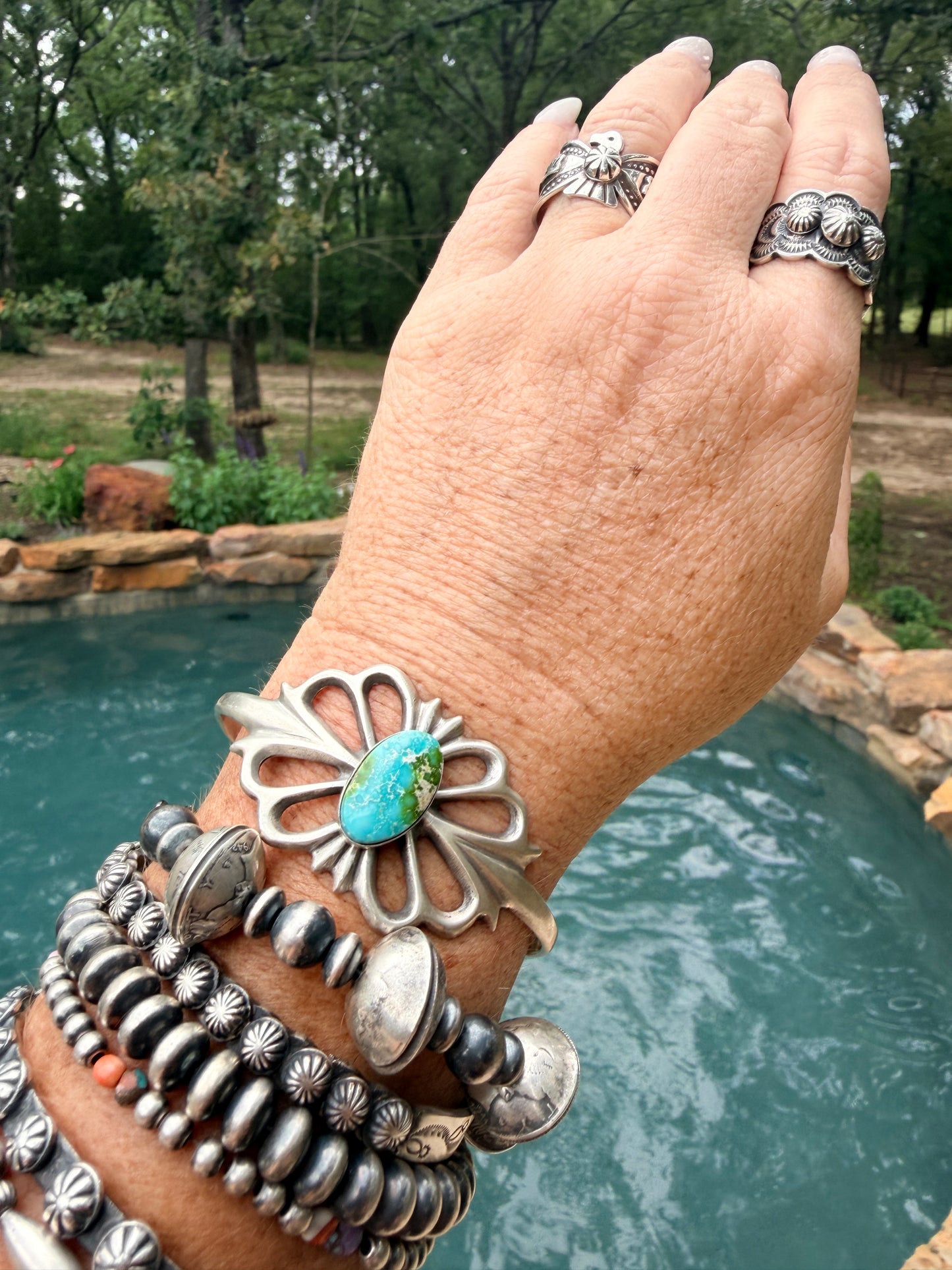 Navajo Made Sonoran Mountain Turquoise & Sterling Silver Cuff Bracelet