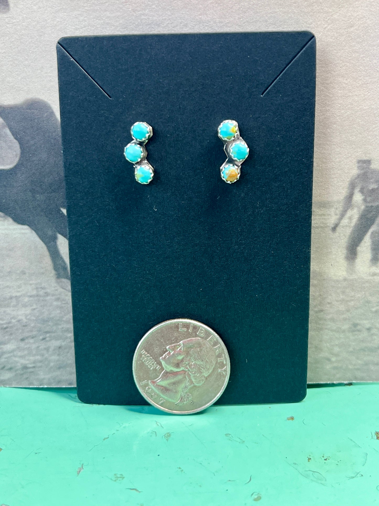 3 Stone Turquoise Studs