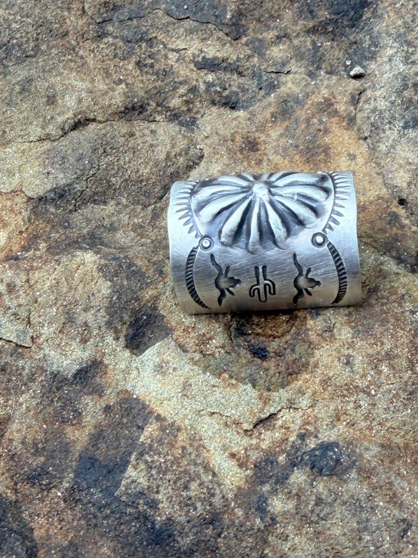 Concho and Turquoise Hand Stamped Braid Keepers 1”