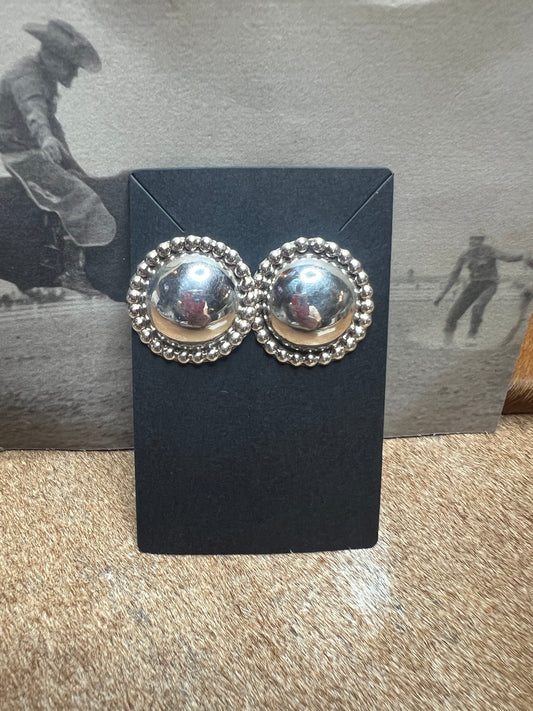 Navajo Silver Dome Earrings with Rope Design