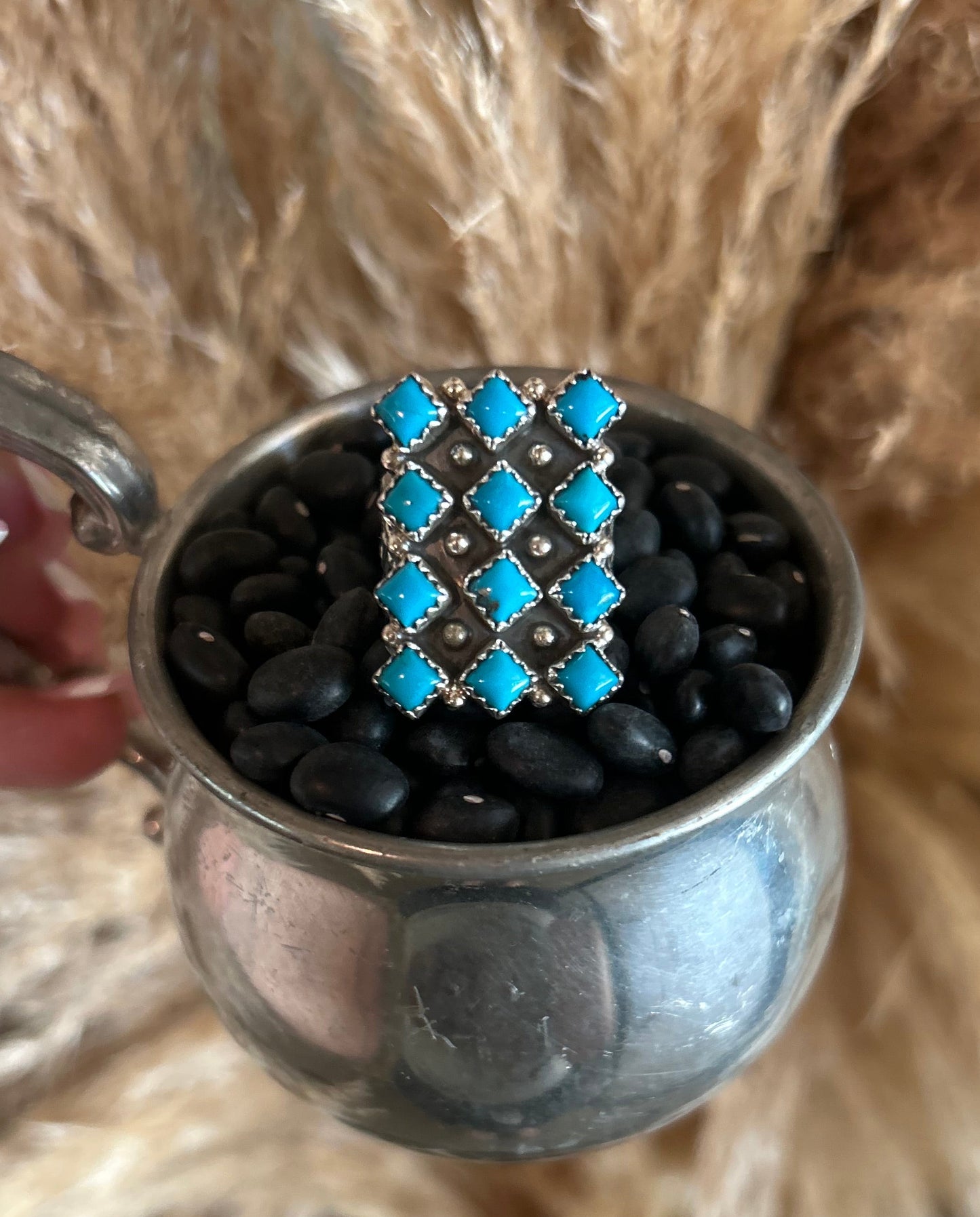 Native American 12 Kingman Turquoise Stones Ring size 7