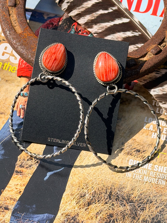 Authentic Elouise Kee Red Spiny Oyster & Sterling Silver Post Dangle Earrings