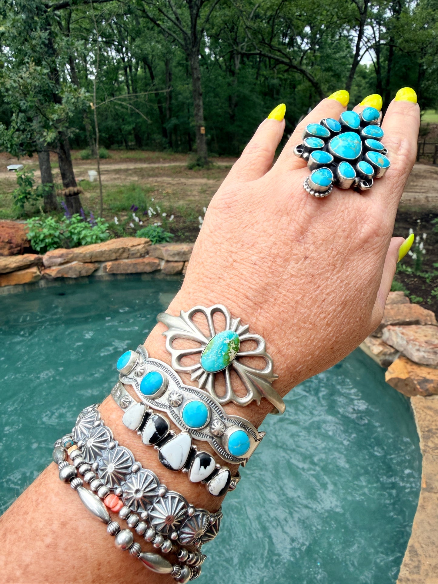 Navajo Made Sonoran Mountain Turquoise & Sterling Silver Cuff Bracelet
