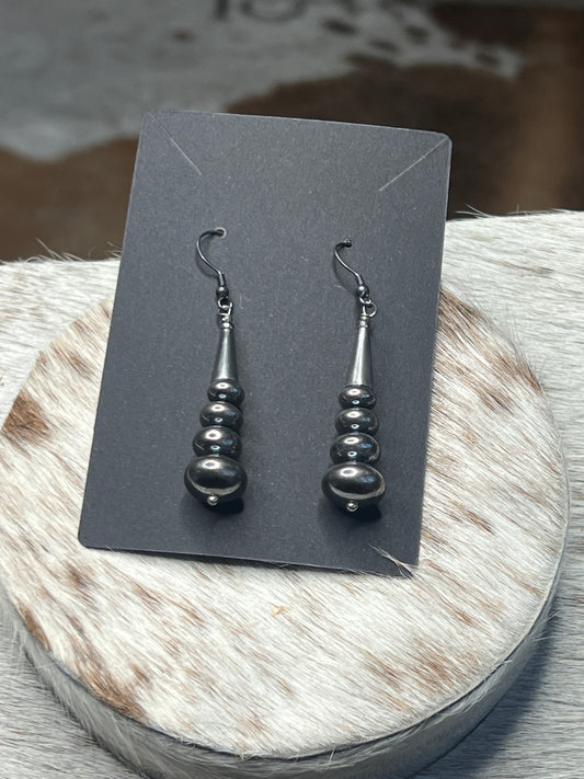 Handmade Graduated Silver Pearl Rondelle Dangle Earrings
