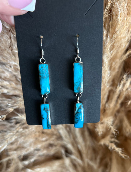 Beautiful Two Stone Turquoise Earrings by Tsosie