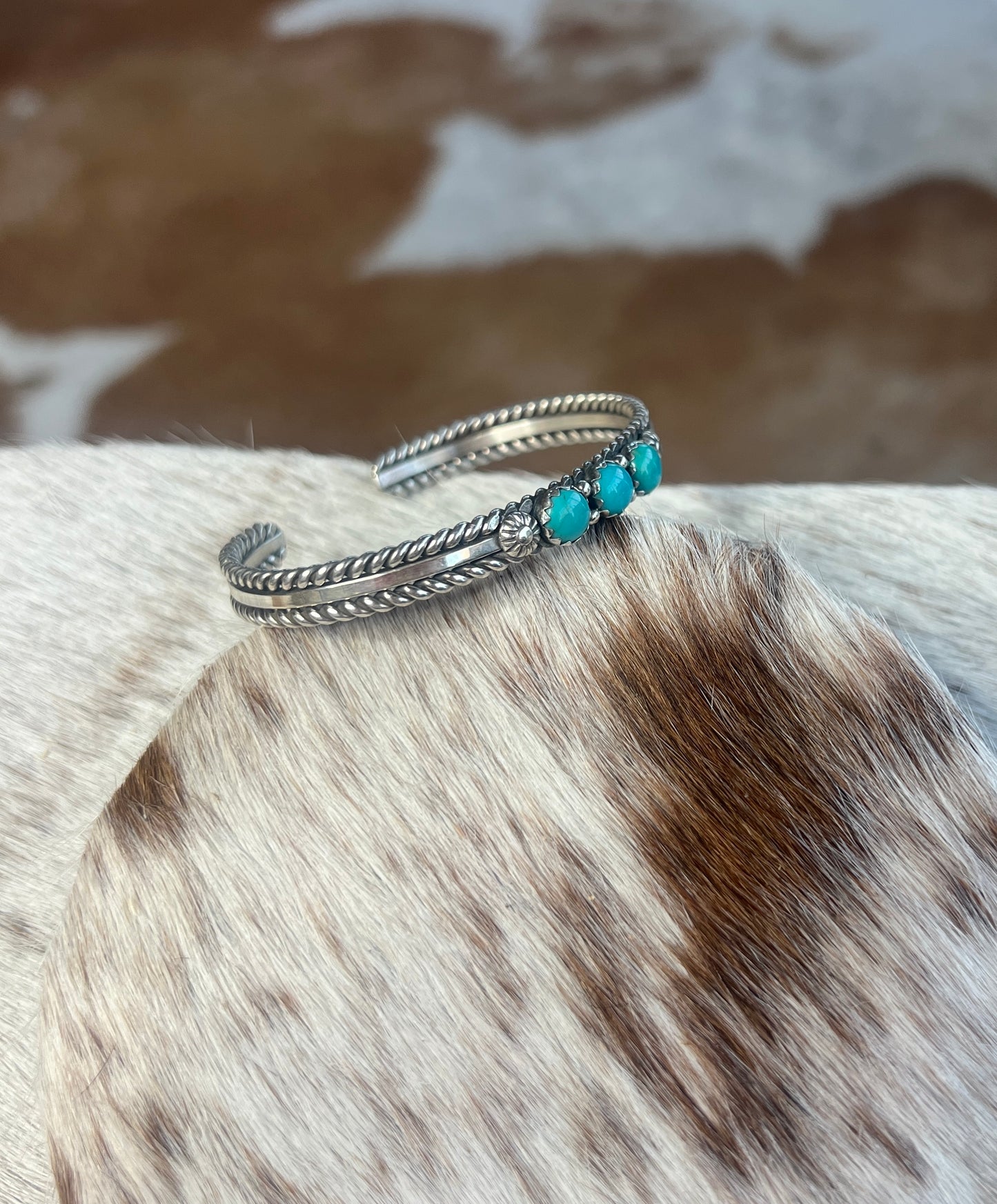 3 Stone Turquoise Cuff with Rope Design