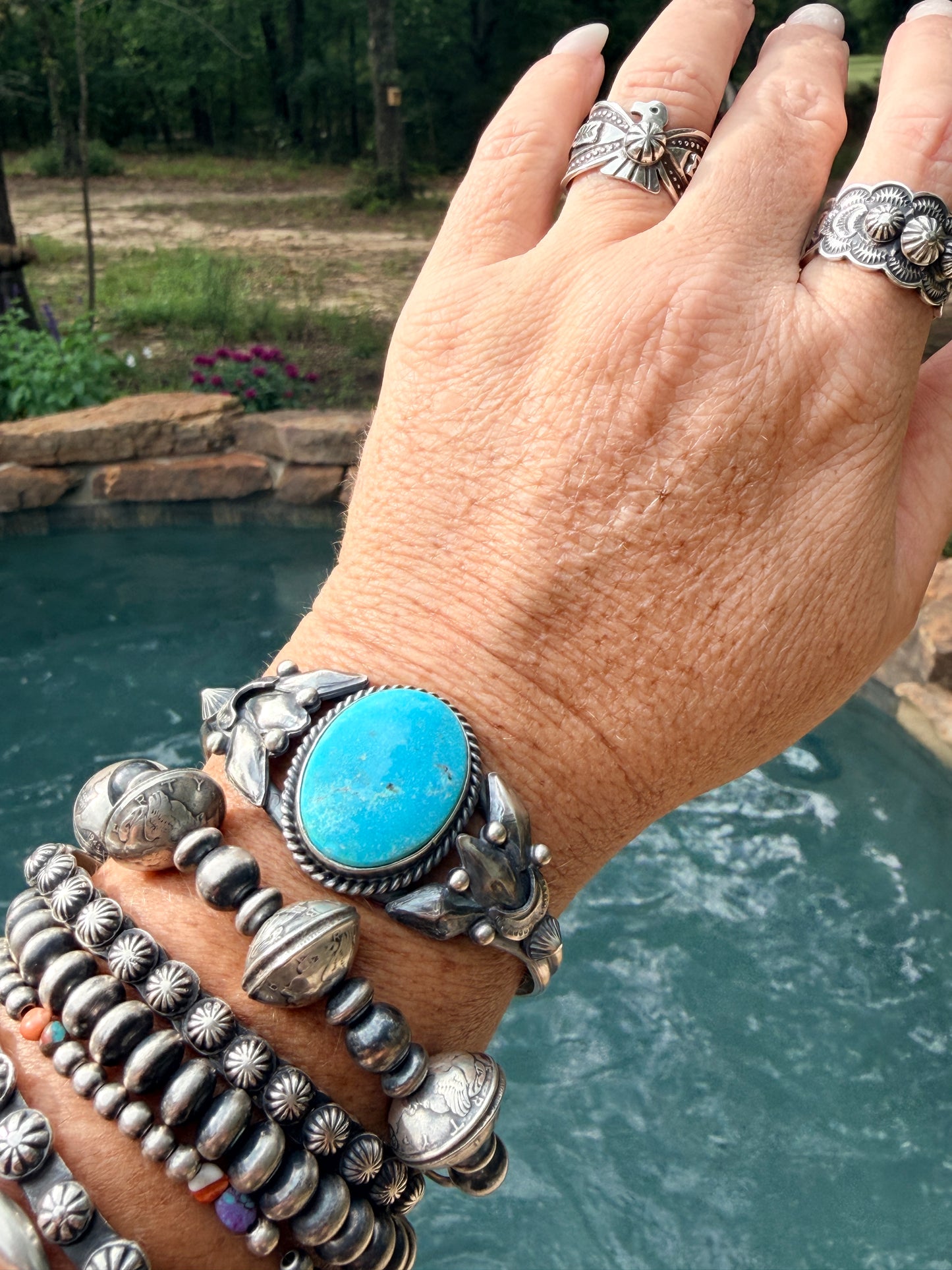 Gorgeous Authentic Navajo Large Turquoise Stone Cuff