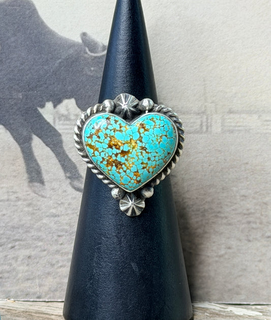 Authentic Adjustable Native America Navajo Sterling Silver Turquoise Heart Ring By Johnny Dixon