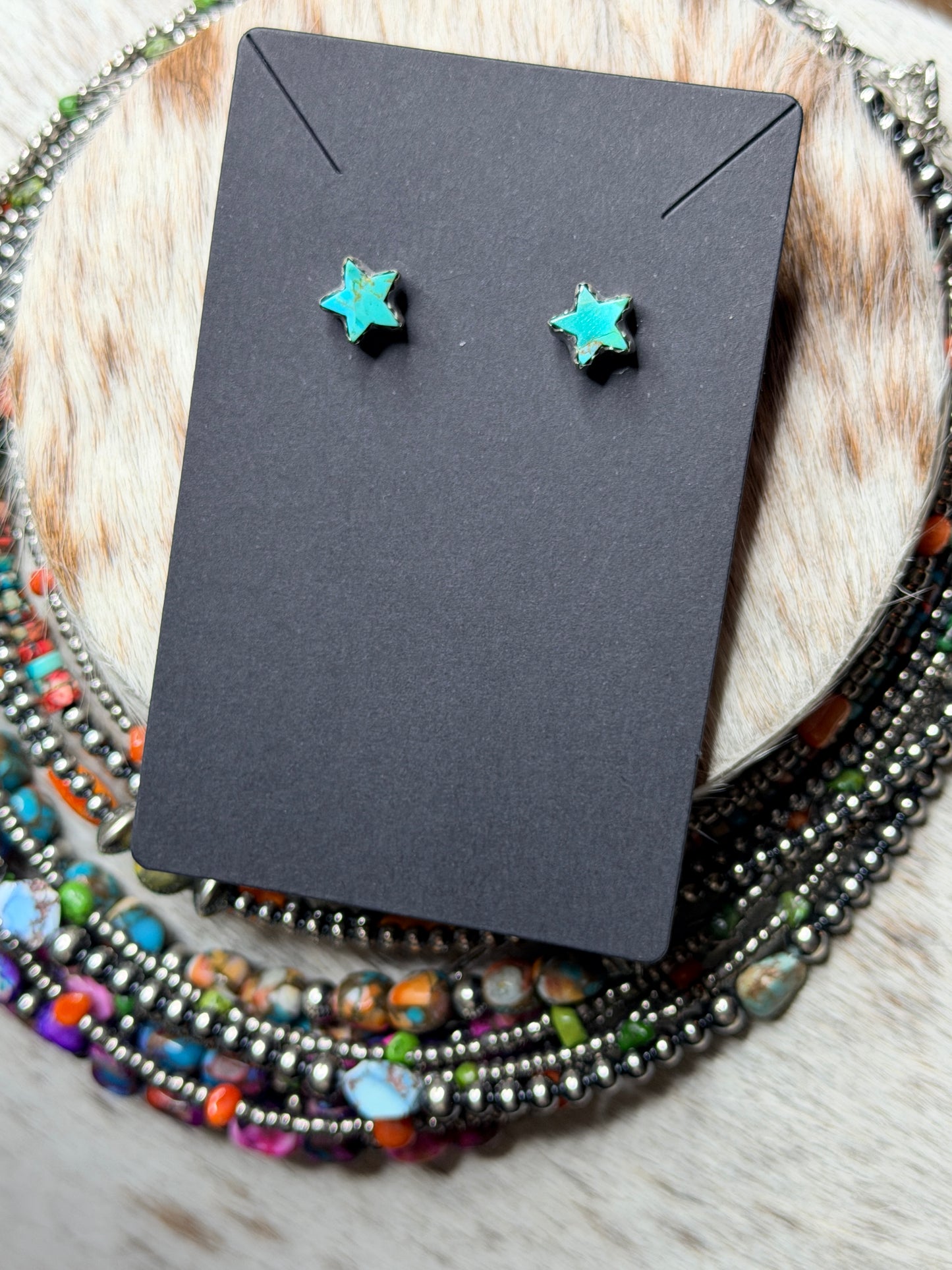 HANDMADE STERLING SILVER MULTI STONE POST STAR STUDS