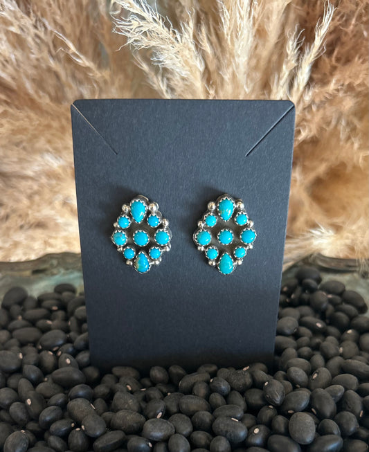 Authentic Turquoise Flower Cluster Earrings by Navajo artist Tillie John
