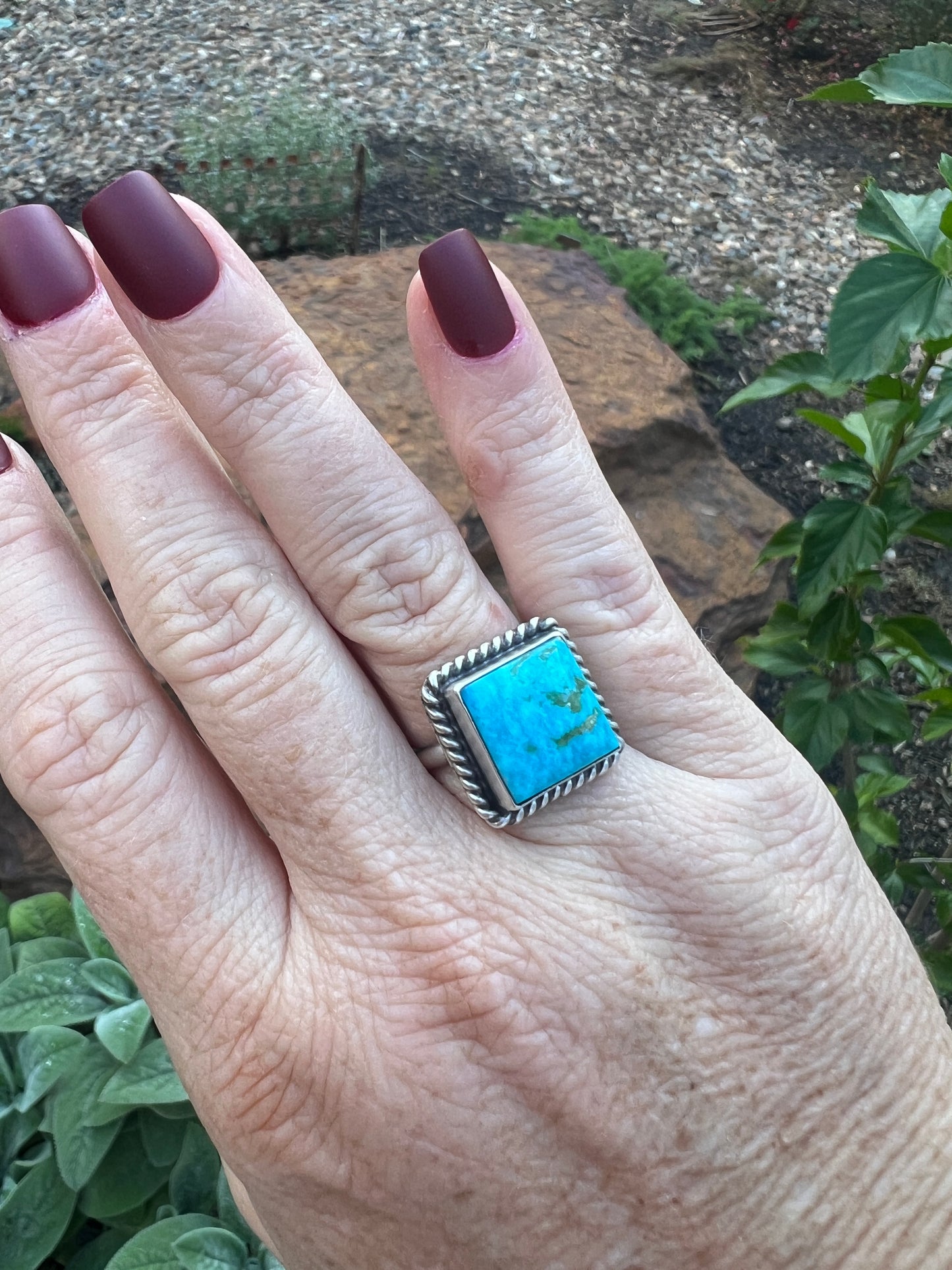 Johnny Dixon square adjustable turquoise ring