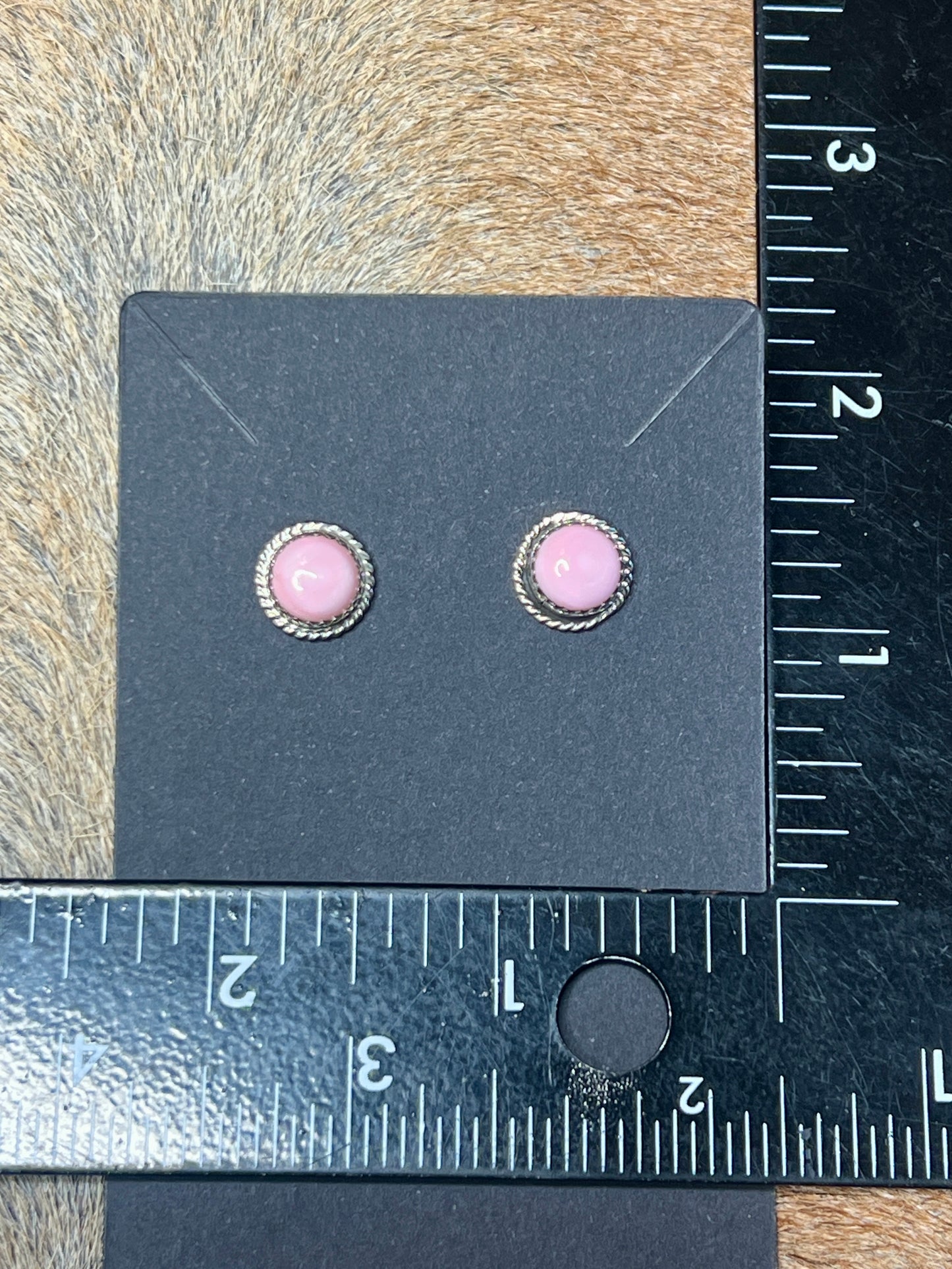 Navajo Sterling Pink Conch Round Button Stud Earrings
