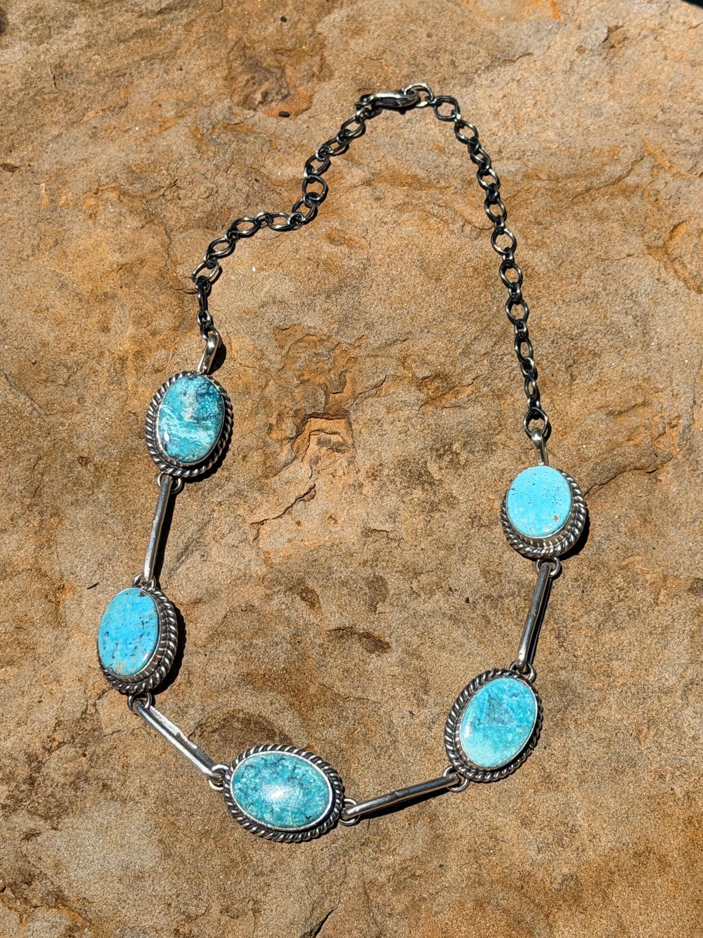 5 Stone Turquoise Choker By Native American Master Silversmith Mary Ann Spencer