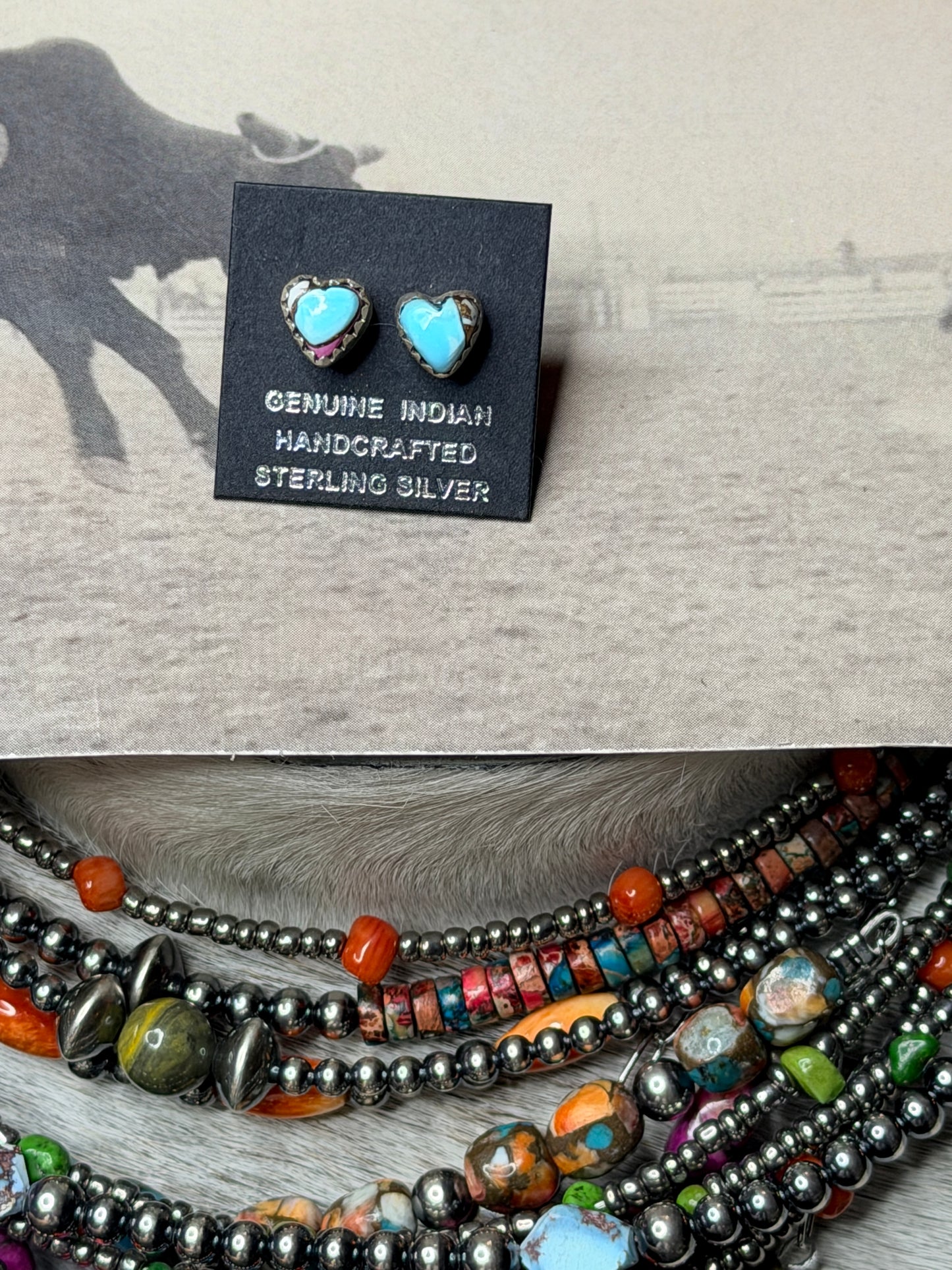 HANDMADE STERLING SILVER MULTI STONE HEART SHAPE STUDS