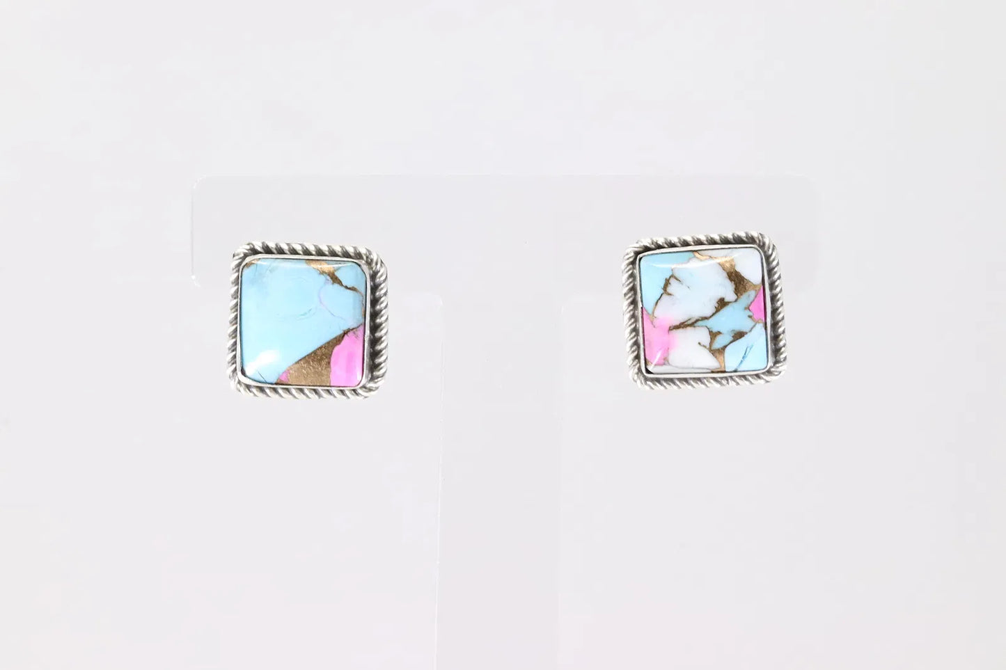 Cotton Candy Stud Earrings with Rope Design by Native Artist Judith Dixon