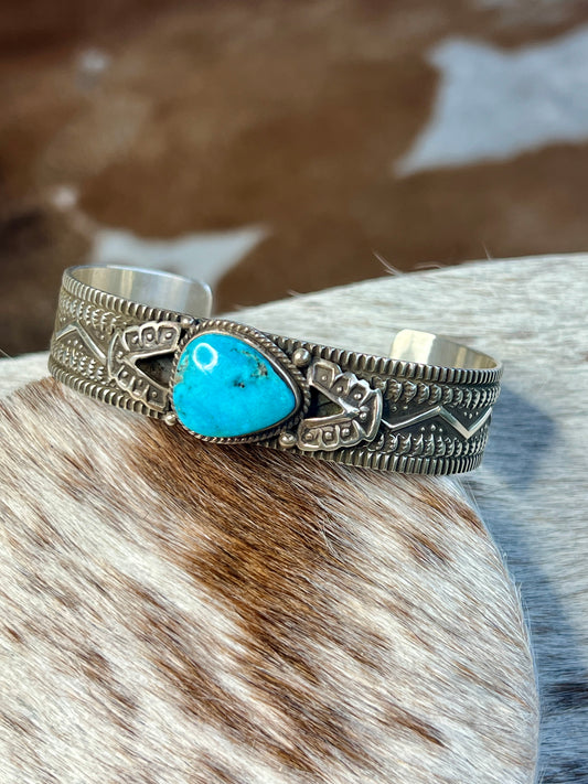 Authentic Native American Kingman Turquoise Bracelet by D Cadman