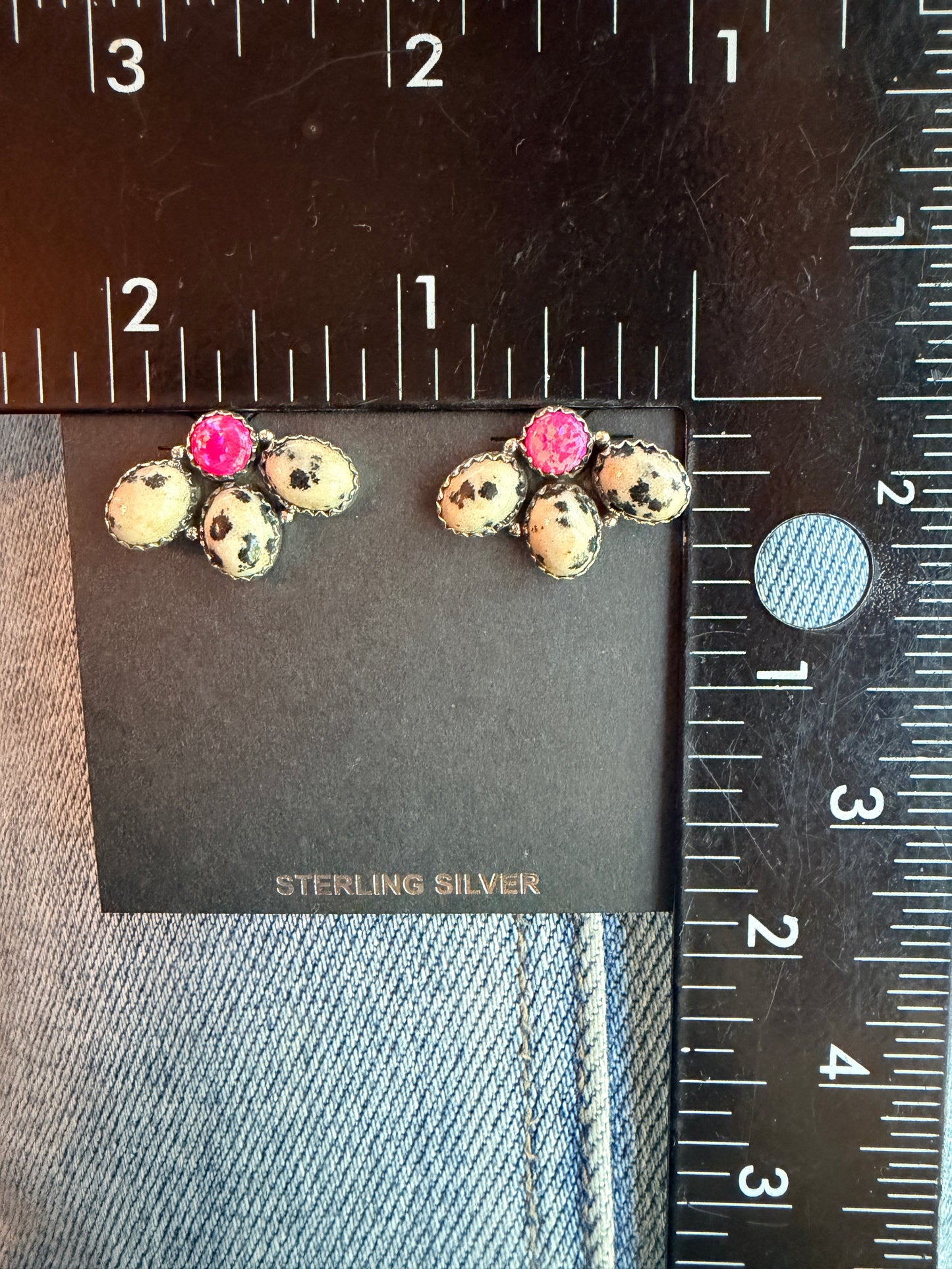 Dalmation Jasper & Mimosa Opal Cluster Earrings