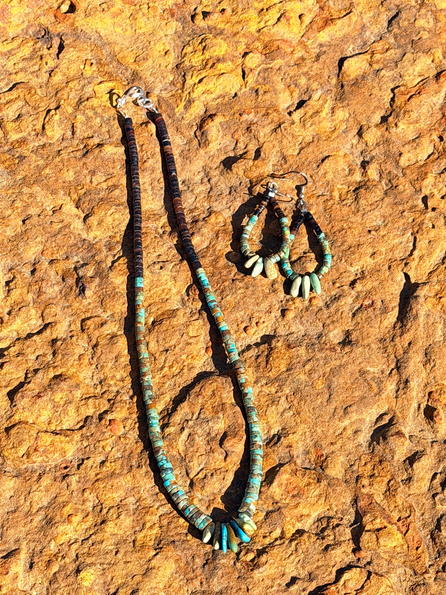 Authentic Native Made Turquoise Heishi Necklace and Earring Set