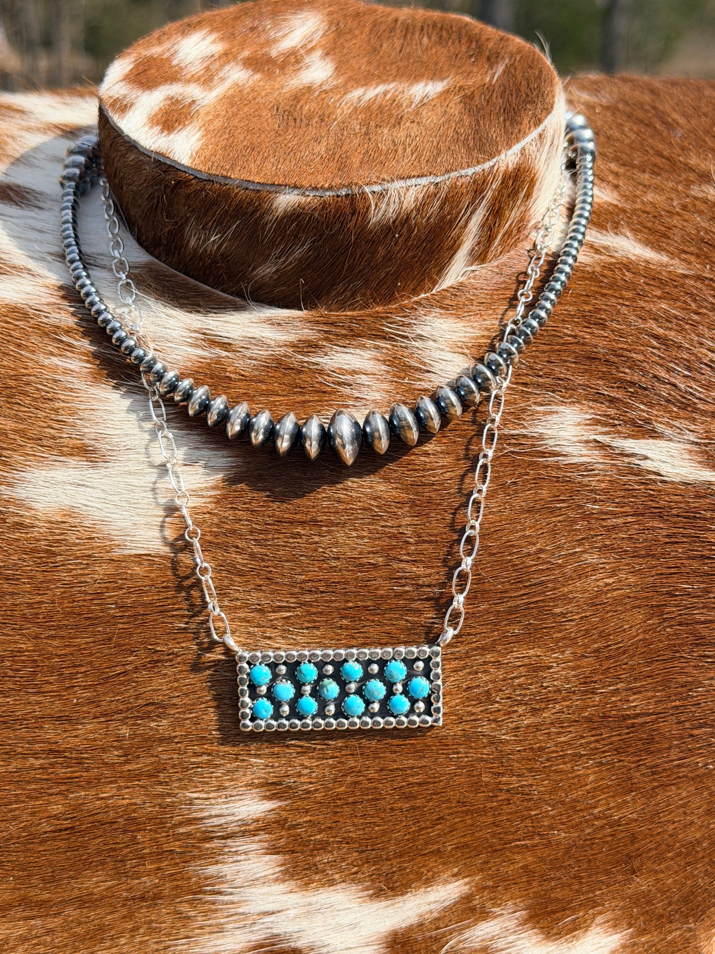 Authentic Turquoise Bar Necklace Pendant by Kenny Lonjose - 18 inch