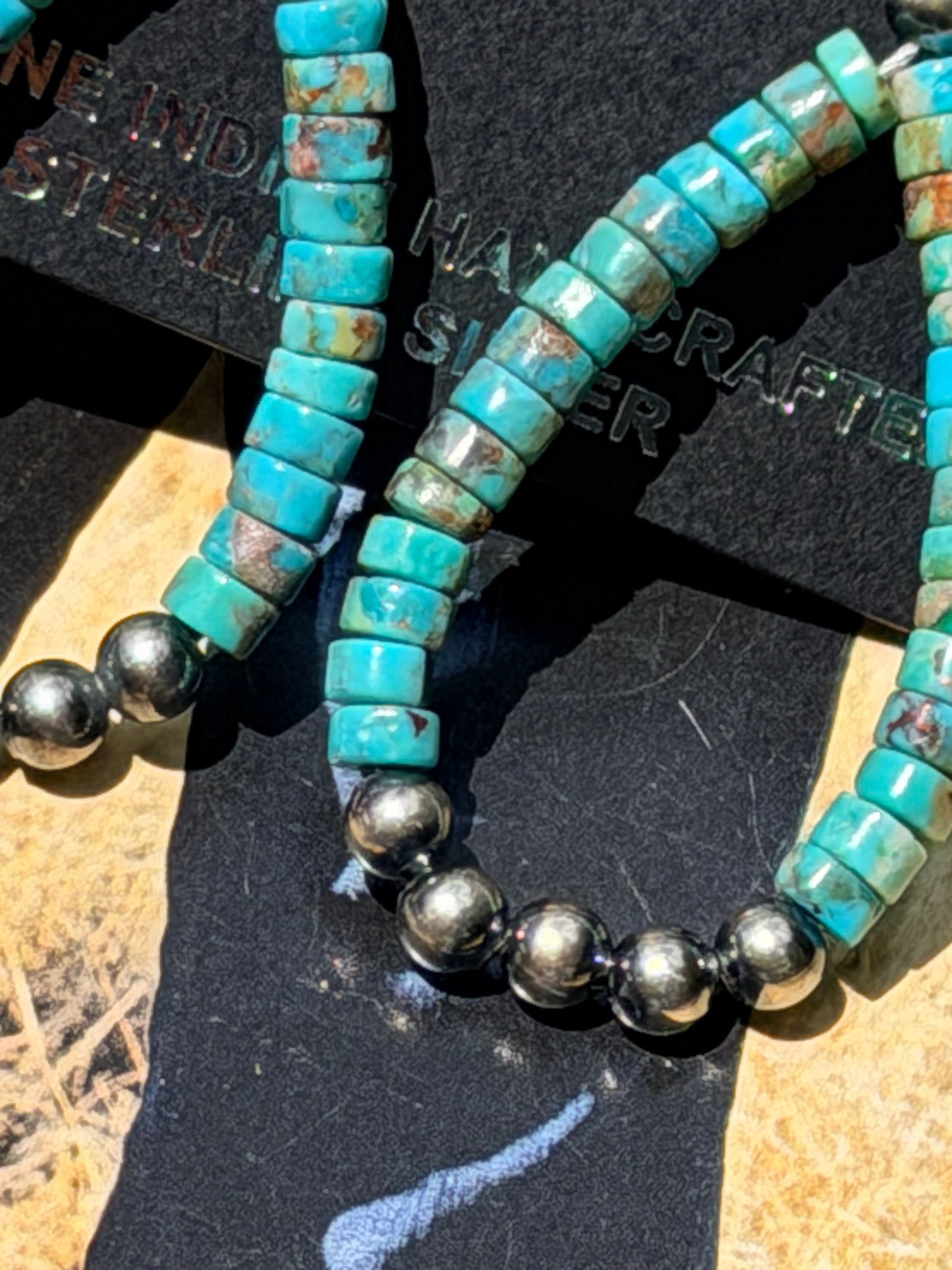 Turquoise Heishi and 4mm Desert Pearl Loop Earrings