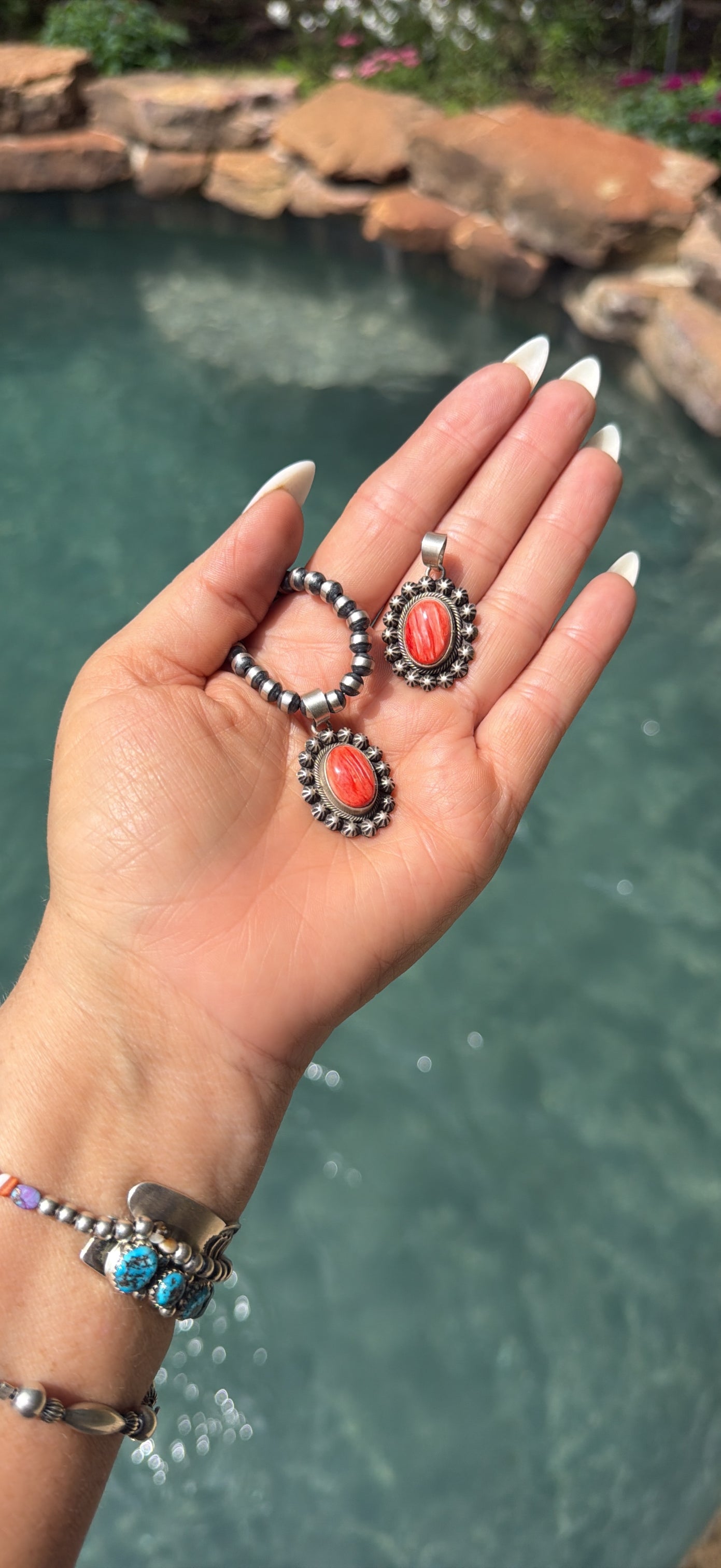 Native Made Scott Skeet Spiny Oyster & Sterling Silver Pendant