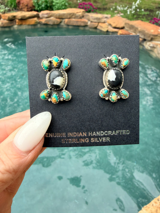 Handmade White Buffalo with Kingman Turquoise Post Studs Earrings