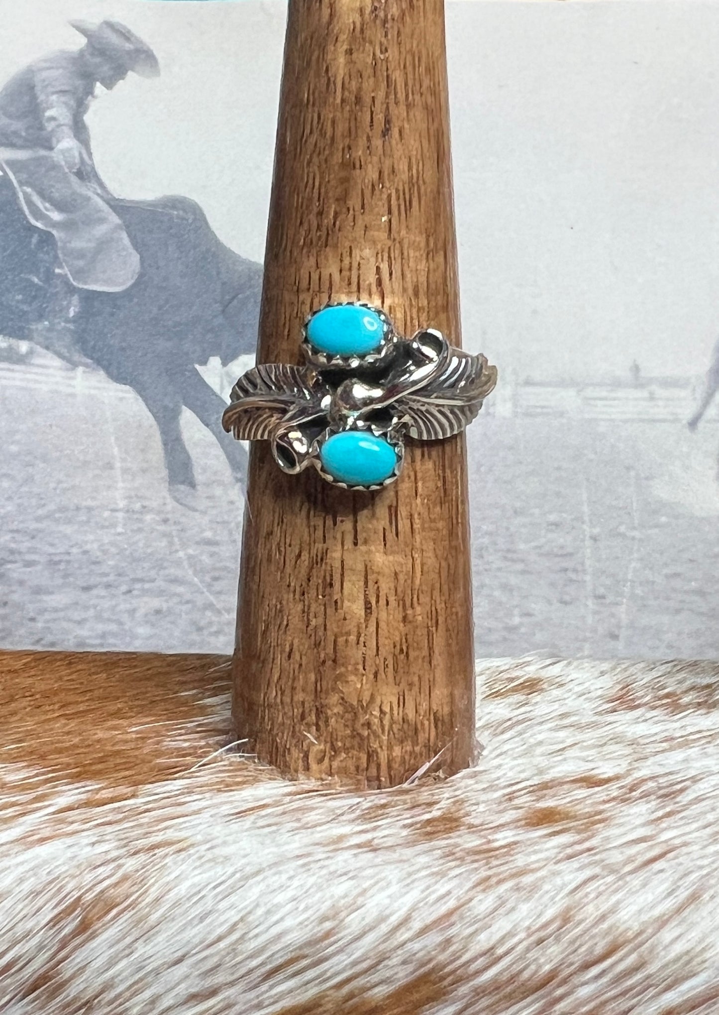 NAVAJO LEAF TURQUOISE GENUINE STERLING SILVER RING