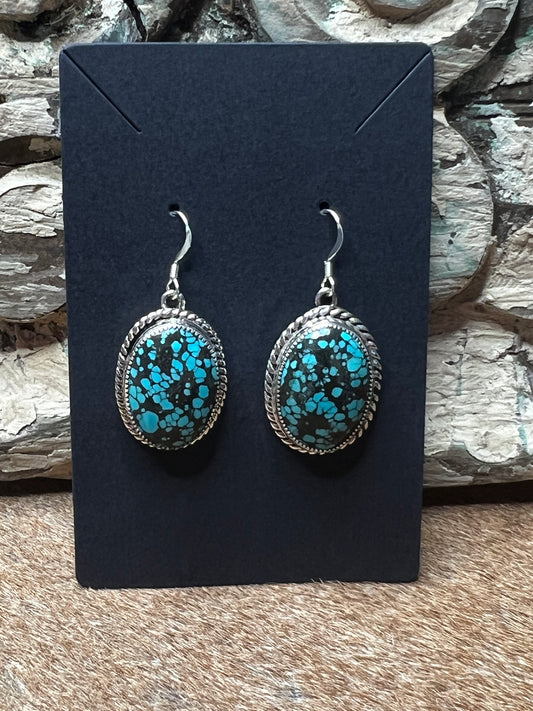 American Indian Authentic Turquoise Sterling Silver Hook Earrings