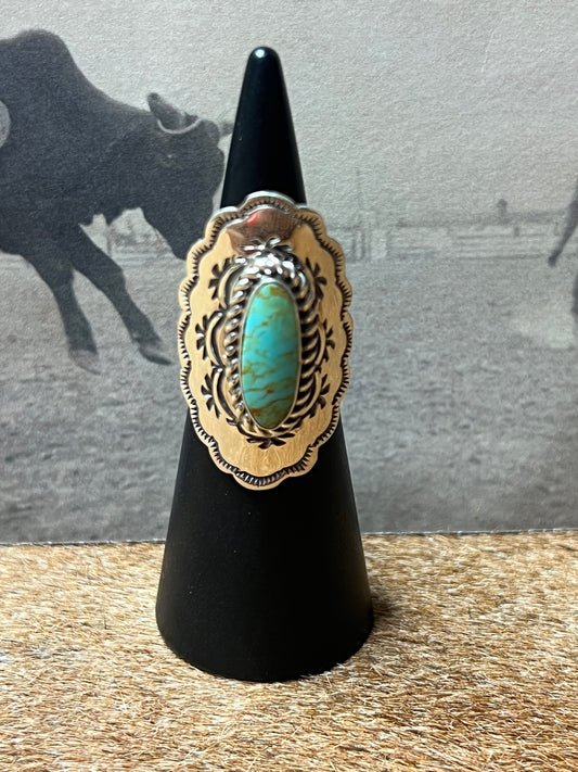 Navajo Sterling Silver Turquoise Ring by Charlene Yazzie, Size 6